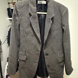 Zara Men's Checkered Blazer - Black and White